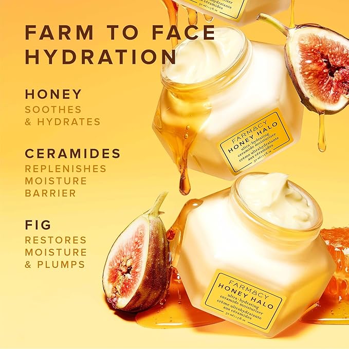 Farmacy Ceramide Face Moisturizer - Honey Halo Hydrating Facial Moisturizer for Dry Skin - Plumps, Soothes + Restores Skin with Potent Ceramides + Buckwheat Honey for a Dewy, Healthy Glow (100ml)-FemmiqueWomen