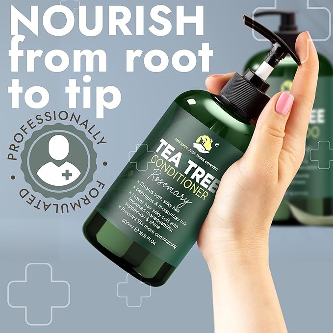 Rosemary Shampoo and Conditioner Set Infused with Tea Tree & Rosemary Oils for Scalp Relief and Hair Growth | Sulfate Free, Soothes Dry Scalp, Boosts Shine + Free Scalp Brush | 16.9 fl oz-FemmiqueWomen