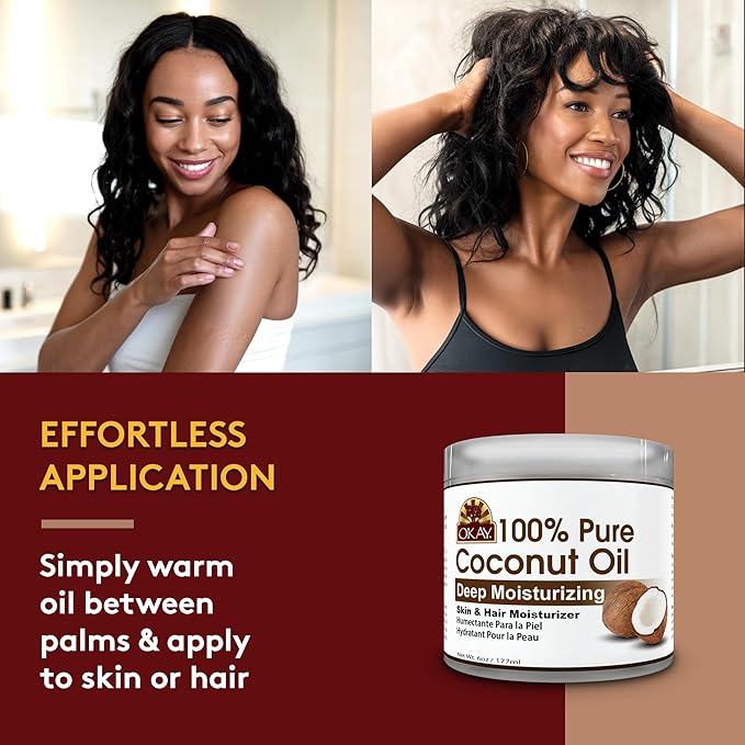 Okay 100% Pure Coconut Oil for Hair & Skin - Coconut Oil for Women & Men, Perfect for Hair & body, Natural Massage Oil & Moisturizer - 6 fl oz Jar (Pack of 1)-FemmiqueWomen