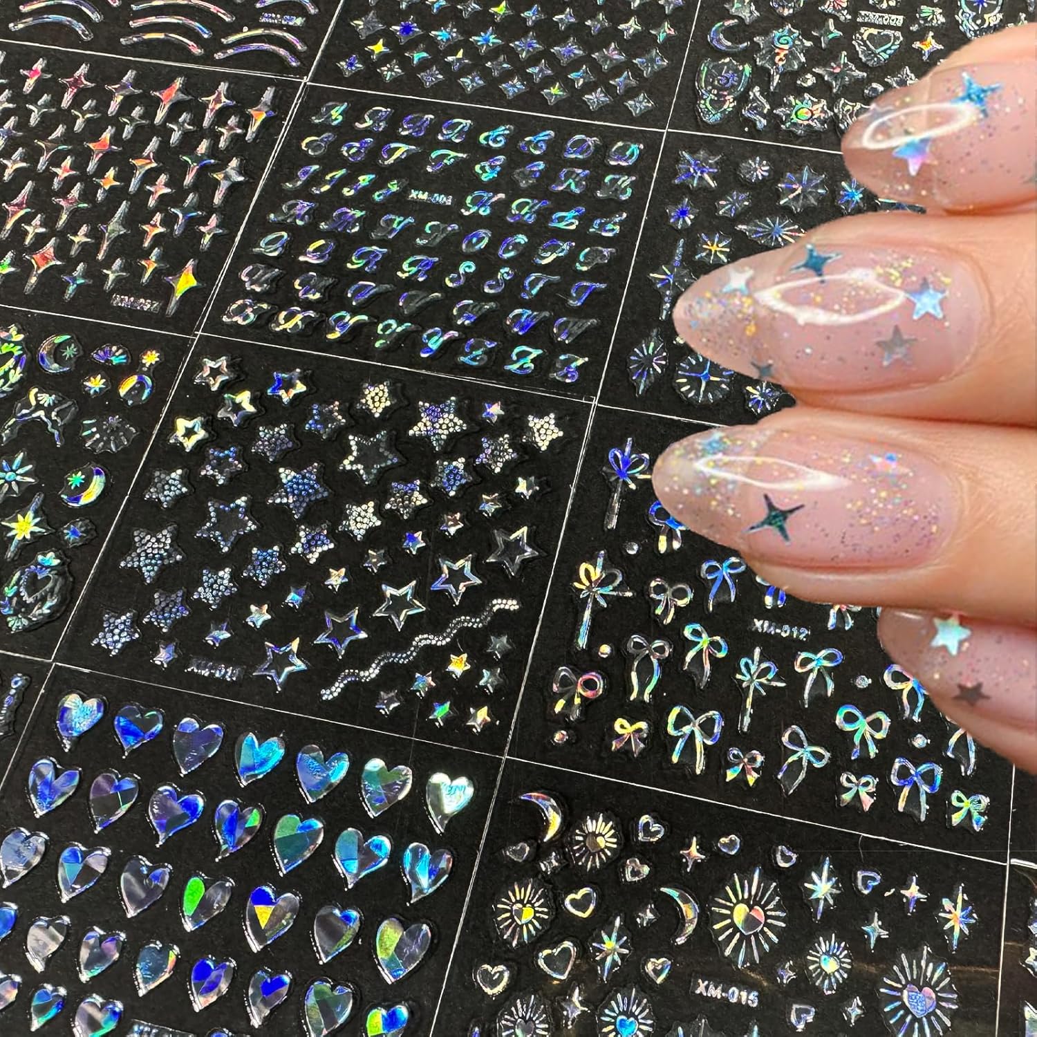 30 Sheets Star Nail Art Stickers Aurora Star Line 3D Self Adhesive Nail Stickers for Nail Art Moon Stars Nail Decals Heart Nail Supplies for Women and Girls Manicure DIY Decoration-FemmiqueWomen
