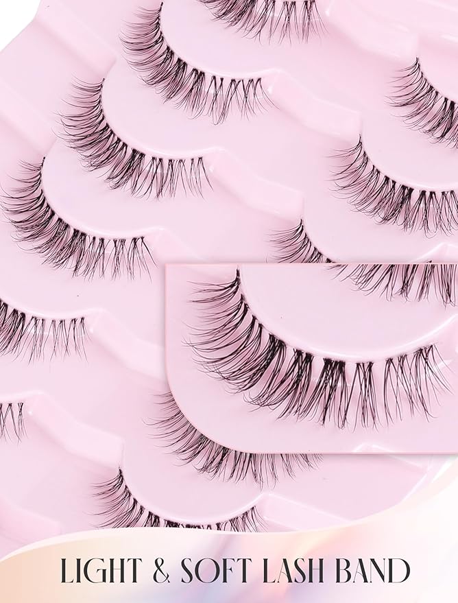 Natural Lashes False Lashes False Eyelashes Wispy Lashes Natural Eyelashes Wispy Eye Lashes Clear Band Lashes UP15-FemmiqueWomen