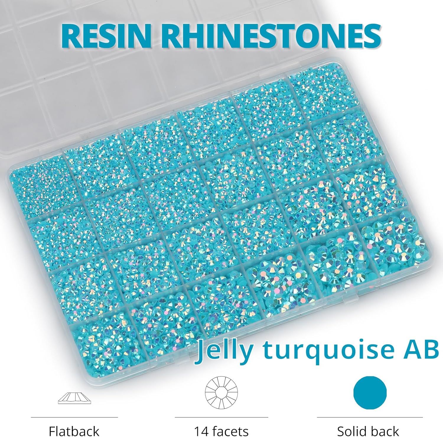 30000Pcs Resin Jelly Rhinestones Set for Crafting Bedazzling, Turquoise AB Flatback Gems Jewels for Crafts Clothes Shoes Fabric Outfit Nails Makeup, Flat Back Crystal 2-6mm with b 7000 Glue-FemmiqueWomen