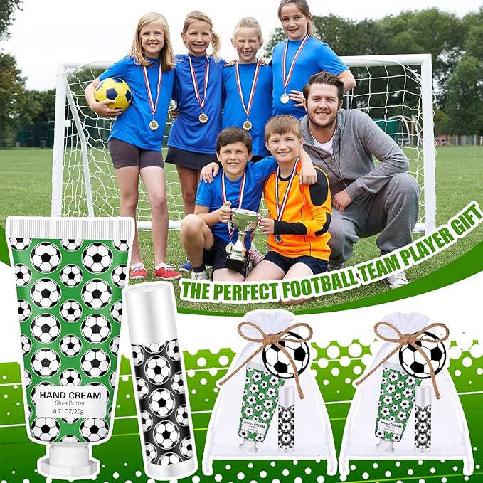 36 Sets Soccer Lip Balm Hand Cream Set soccer Party Favors, Include 36 Lip Balm 36 Moisturizing Hand Cream 36 Bags 36 Cards and Ropes for Soccer Accessories Gifts-FemmiqueWomen