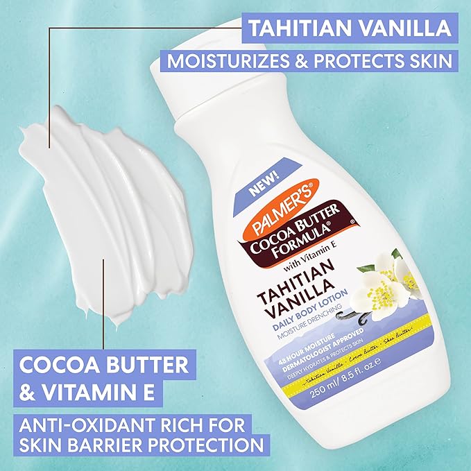 Palmer's Cocoa Butter Formula Tahitian Vanilla Body Lotion, 8.5 Oz, Daily Moisturizing Lotion for Dry Skin with Shea Butter & Vitamin E, Hydrates & Protects, Helps Provide 48-Hour Deep Moisture-FemmiqueWomen