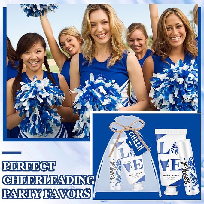 144 Pcs Blue Cheer Favors Natural Bulk Lip Balm and Hand Cream Set, Include 36 Lip Balm 36 Moisturizing Hand Cream 36 Bags 36 Card and Rope cheer accessories for Team Sports Party Supplies-FemmiqueWomen