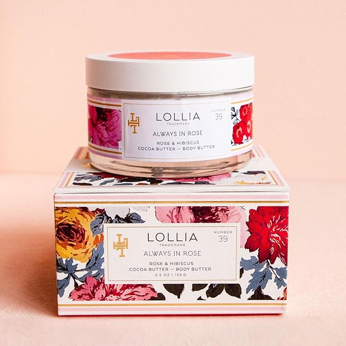 LOLLIA Always in Rose Body Butter, 5.5 oz. - Rose & Hibiscus Fragrance – Shea Butter & Cocoa Butter, Body Lotion for Women, Hydrating & Smooth Body Moisturizer-FemmiqueWomen