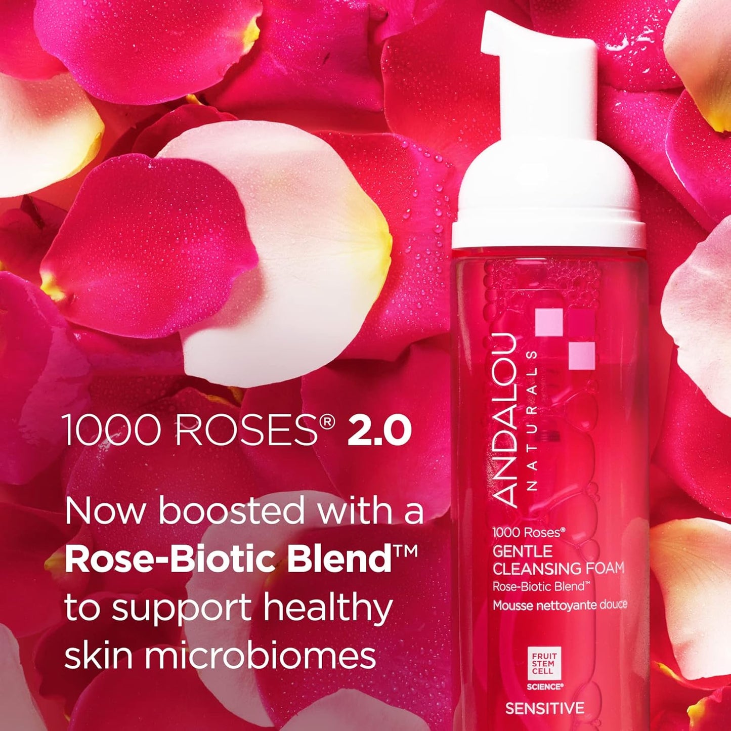 Andalou Naturals 1000 Roses Gentle Cleansing Foam | Foaming Face Wash with Rose Stem Cells & Organic Aloe Leaf Juice | Hydrating Daily Cleanser for Sensitive Skin | 5.5 fl oz-FemmiqueWomen
