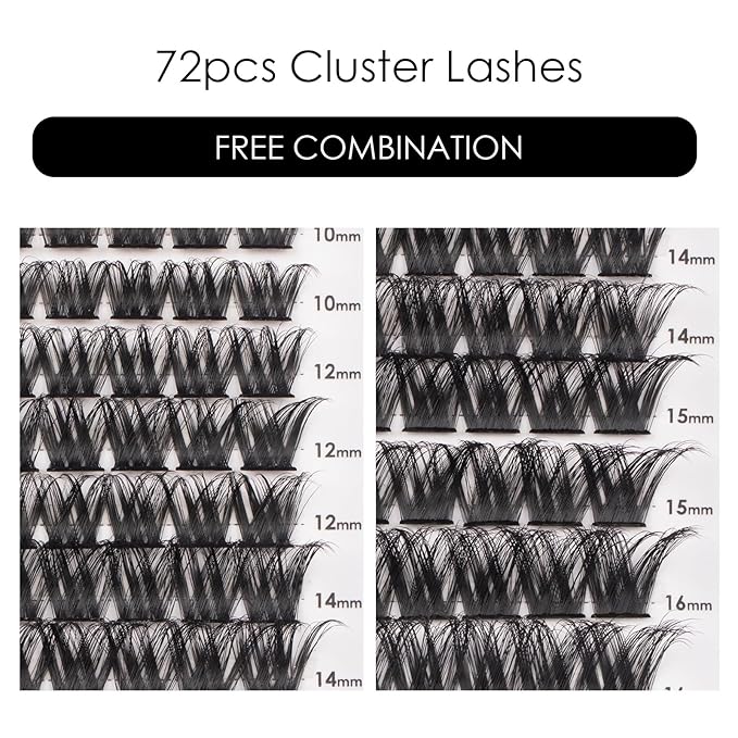 Cluster Lashes 72 Individual Lashes Clusters Eyelash Extensions False Eyelashes DIY Lash Extension Reusable False Eyelashes Natural Look Mix 10-16mm C D Curl-DM27-FemmiqueWomen