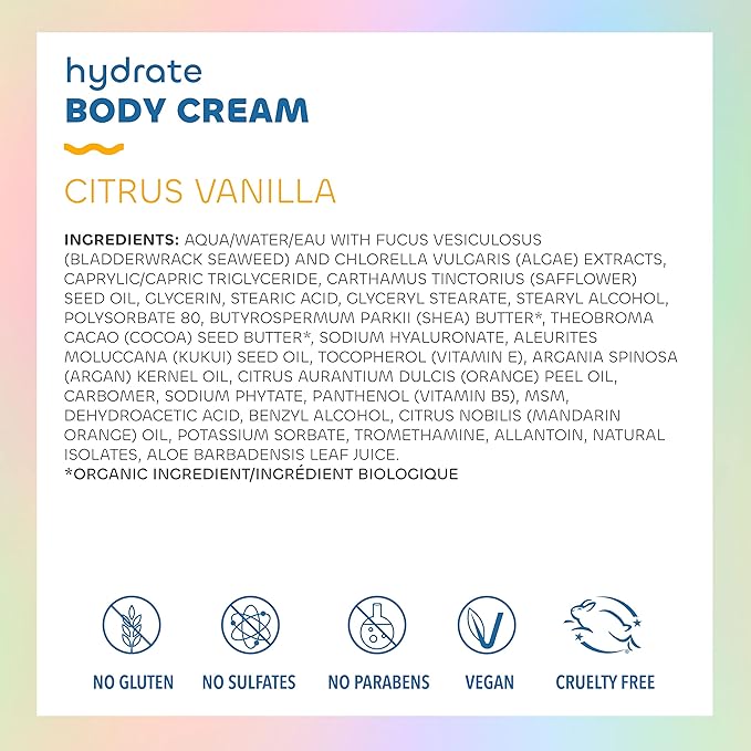 Seaweed Bath Co. Hydrate Body Cream, Citrus Vanilla Scent, 6 Ounce, Nourishing Hand & Body Lotion Moisturizer for Dry Skin, with Sustainably Harvested Seaweed, Kukui Oil, Hyaluronic Acid, Shea Butter-FemmiqueWomen