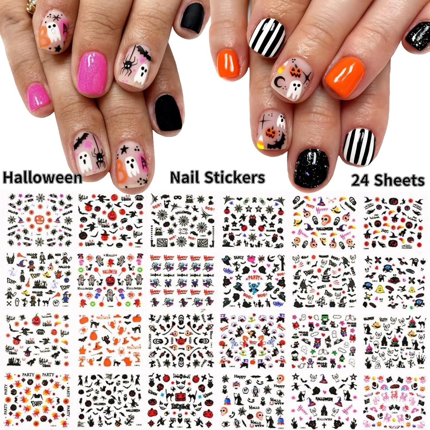 30 Sheets Halloween Nail Stickers 3D Self Adhesive Halloween Nail Decals Ghost Spider Nail Art Stickers Pumpkin Bat Nail Design Nail Art Supplies for Acrylic Nails Decorations for Women-FemmiqueWomen