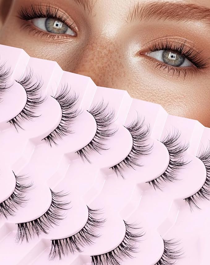 Cat eye Lashes Natural Wispy Lashes Everyday Natural Look Flared Eyelashes False Eye Lashes Soft Fluffy Lashes False Eyelashes 7 Pairs D93-FemmiqueWomen