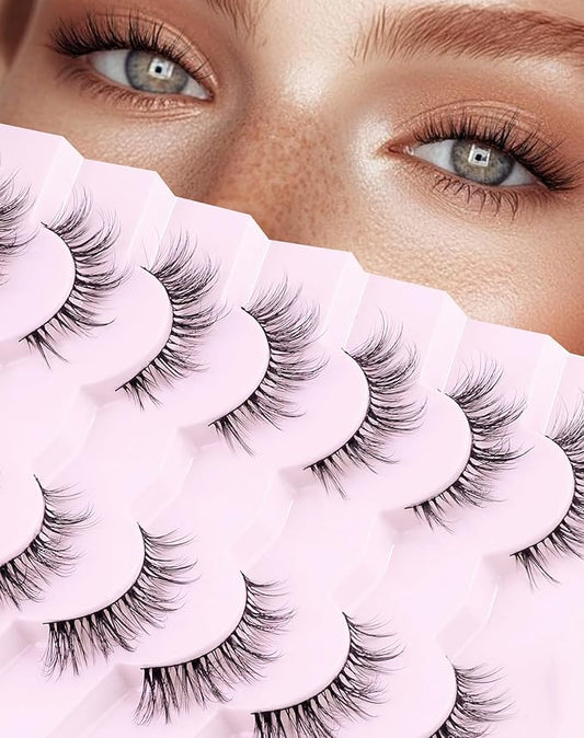 Cat eye Lashes Natural Wispy Lashes Everyday Natural Look Flared Eyelashes False Eye Lashes Soft Fluffy Lashes False Eyelashes 7 Pairs D93-FemmiqueWomen
