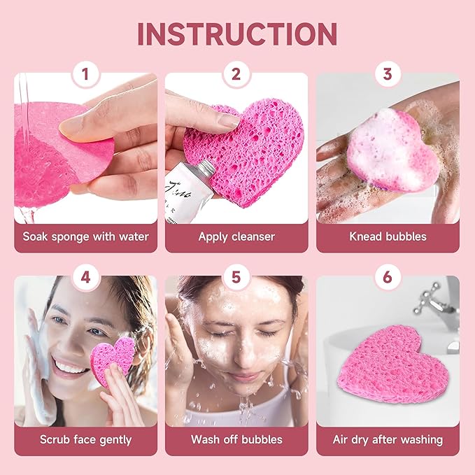 100 Count Compressed Pink Facial Sponges | 100% Natural Cellulose Eco-Friendly Makeup Sponges for Gentle Cleansing, Exfoliating & Stubborn Makeup Removal | Travel & Home Beauty Essentials for Women-FemmiqueWomen