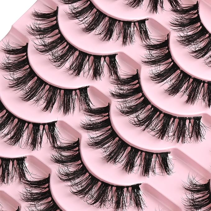 FARRED Fluffy Lashes Natural Eyelashes Short Wispy Eye Lash Strips 14 Pairs Separated Volume Eyelash Pack 16mm Dramatic Wispies Fake Strip Lashes Clusters Cat Eye Pestañas Spiky Look (F24 | 9-16mm)-FemmiqueWomen