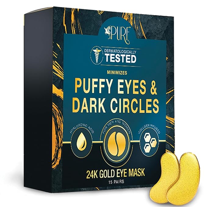 24K Gold Eye Treatment Masks - Under Eye Patches, Under Eye Bags Treatment, Eye Mask for Puffy Eyes, Anti-Wrinkle, Dark Circles, Gel Pads 15 Pairs-FemmiqueWomen