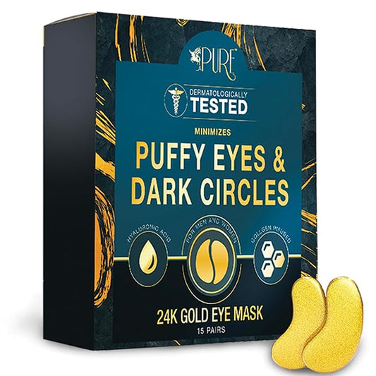24K Gold Eye Treatment Masks - Under Eye Patches, Under Eye Bags Treatment, Eye Mask for Puffy Eyes, Anti-Wrinkle, Dark Circles, Gel Pads 15 Pairs-FemmiqueWomen