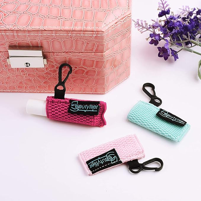 Beautyflier Cute Elastic Lip Balm Holder Keychain, Lipstick Sleeve Chapstick Sleeve Holder for Burts Bees Chapstick-FemmiqueWomen