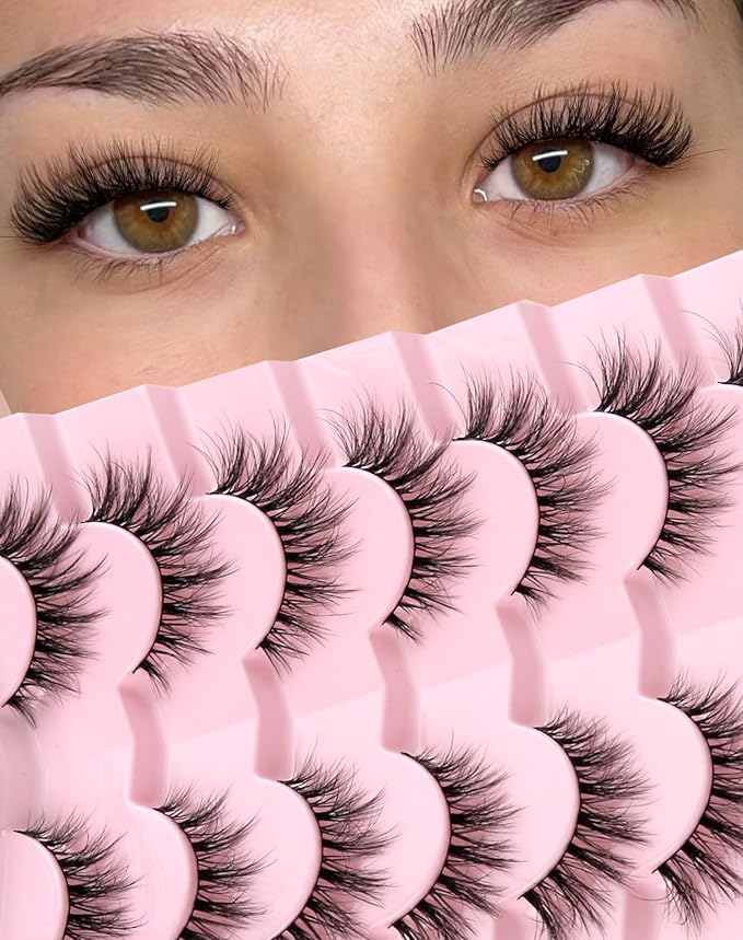 Natural Everyday Wispy Lashes False Eyelashes Natural Look Natural Flared Eyelashes False Eye Lashes Soft Fluffy Lashes 7 Pairs-FemmiqueWomen