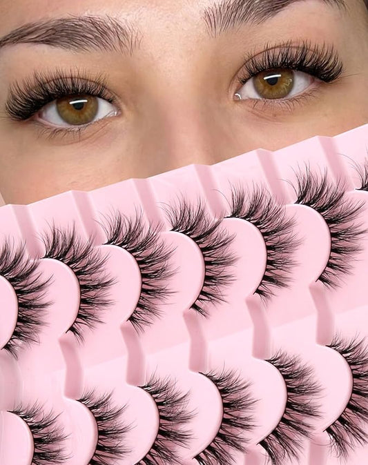 Natural Everyday Wispy Lashes False Eyelashes Natural Look Natural Flared Eyelashes False Eye Lashes Soft Fluffy Lashes 7 Pairs-FemmiqueWomen