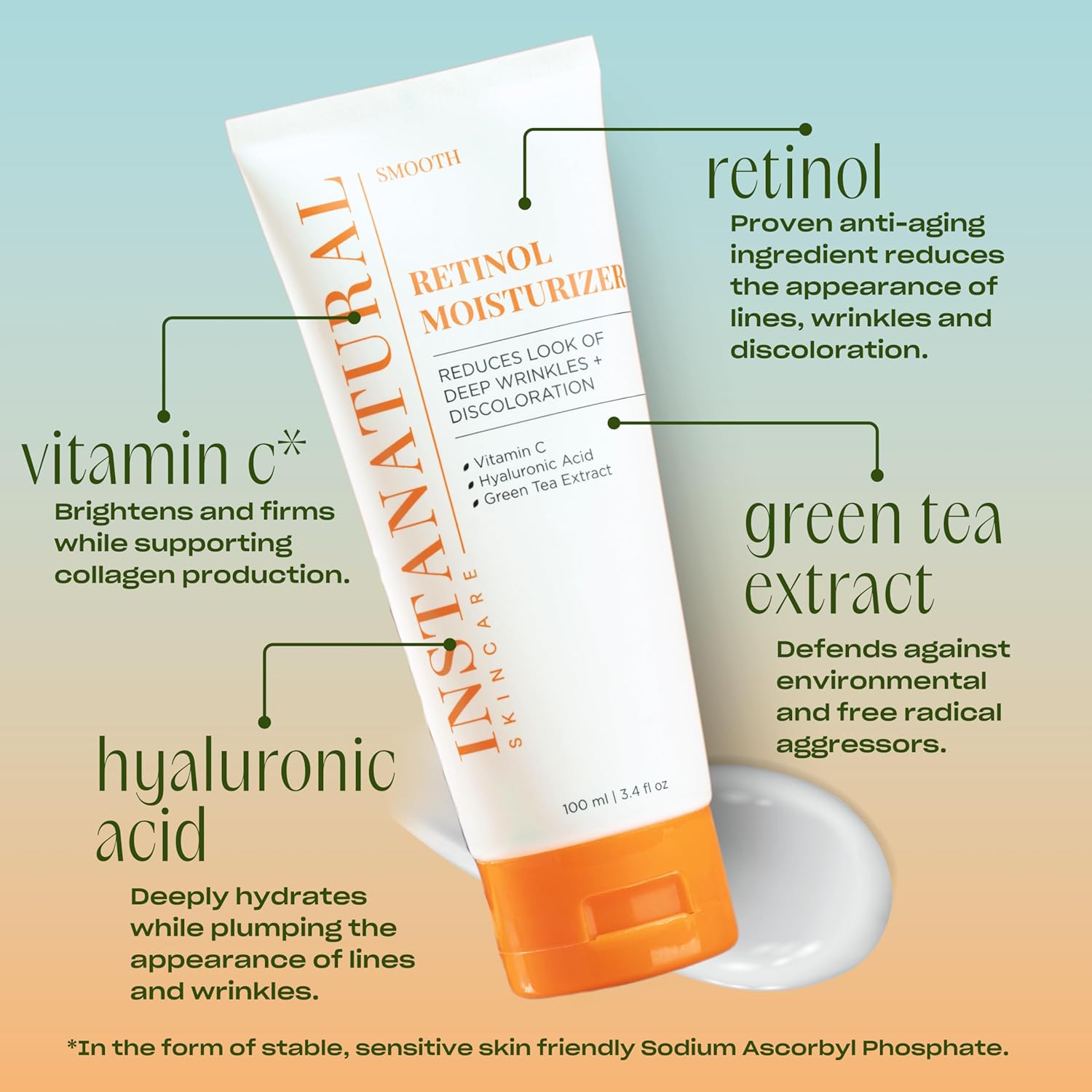 InstaNatural Retinol Moisturizer Nighttime Face Moisturizing Cream, Brightens and Reduces Signs of Aging, Wrinkles, Lines and Discoloration, with Vitamin C and Hyaluronic Acid, 3.4 Fl Oz-FemmiqueWomen
