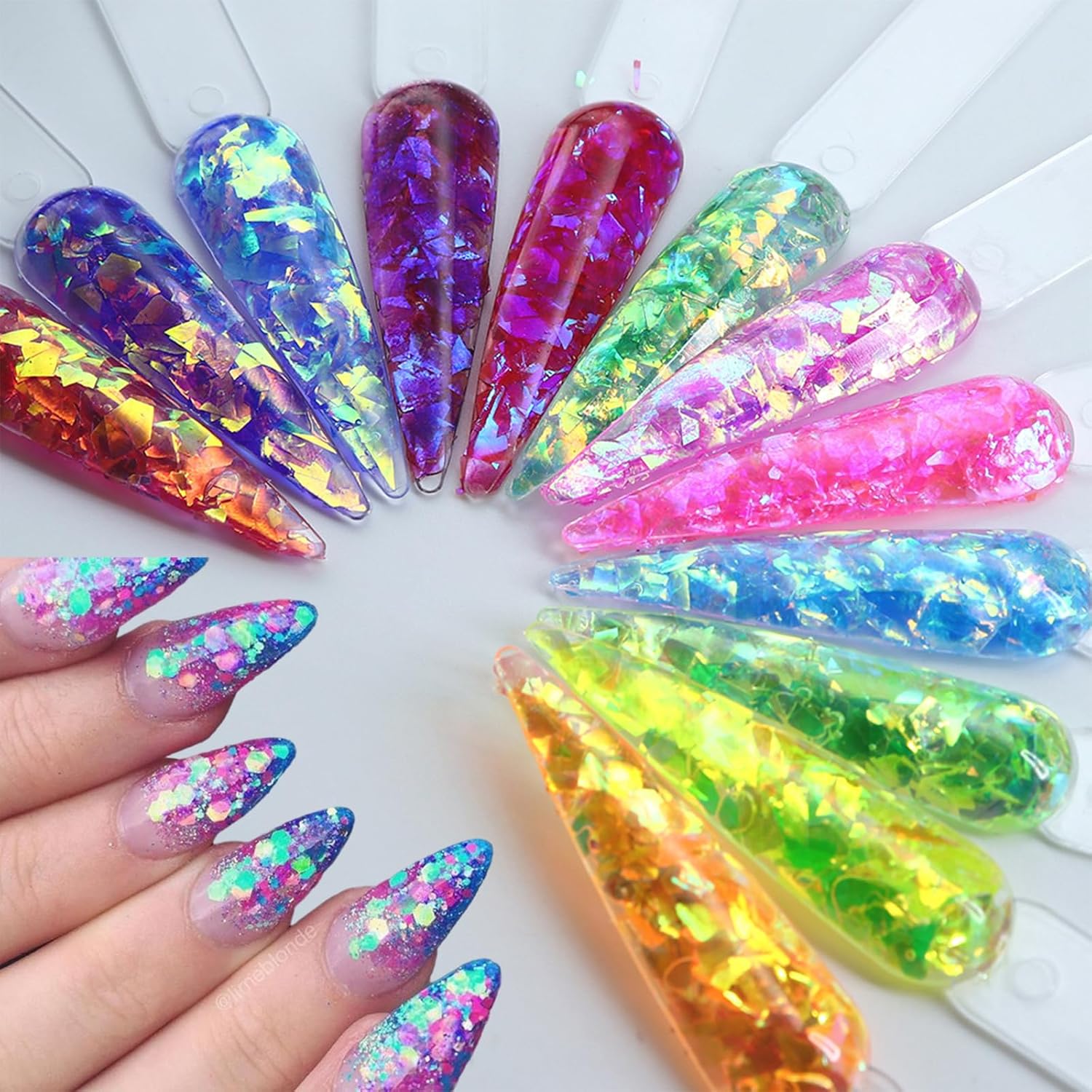 12Grids Holographic Mermaid Colorful Nail Art Glitter,Irregular Rainbow Candy Color Nail Art Flakes Sequins Gradient Bright Ice Slag Nail Sequins Summer Metallic Foil Nail Supplies DIY Nail Decoration-FemmiqueWomen