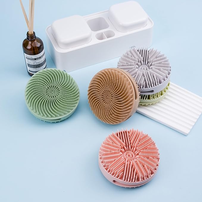 2 PC Silicone Exfoliating Body Scrubber, Silicone Body Shampoo Brush, Soft Silicone Loofah for Sensitive Skin, Shower Silicone Hair Scalp Massager, Easy to Clean, Lather Well(Gray&Green)-FemmiqueWomen