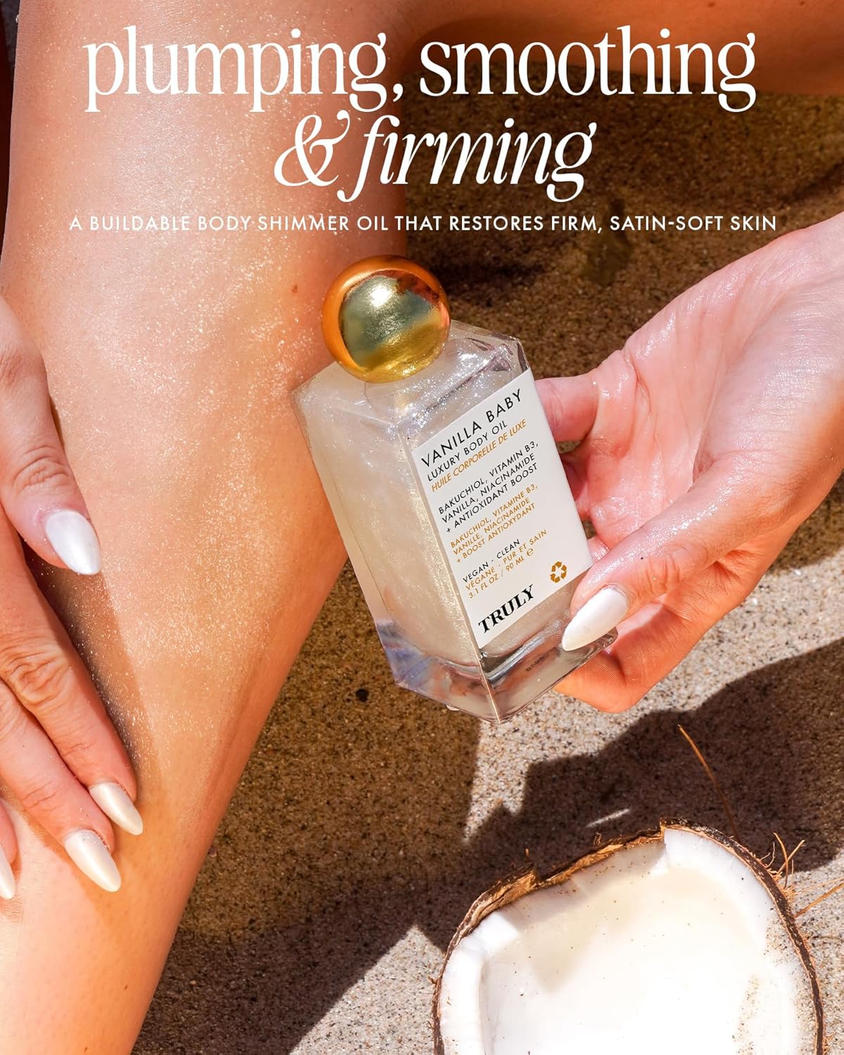 Truly Beauty Vanilla Baby Luxury Body Oil | Plumping Body Shimmer Oil for Hydration & Firmness | With Bakuchiol & Niacinamide for Collagen Boost | Vanilla, Pear & Caramel Scent | Radiant Glow-FemmiqueWomen