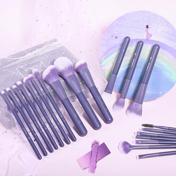 DUcare Makeup Brushes Set Professional 20pcs Vegan Make Up Brushes, Foundation Eyeshadow Concealer Contour Powder Blush Blending Eyeliner Brush with Silicone Face Mask Brush Purple-FemmiqueWomen