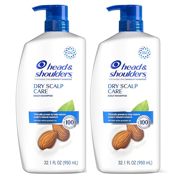 Head and Shoulders Shampoo, Daily-Use Anti-Dandruff Paraben Free Treatment, Dry Scalp Care with Almond Oil, 32.1 fl oz, Twin Pack (Pack of 4)-FemmiqueWomen