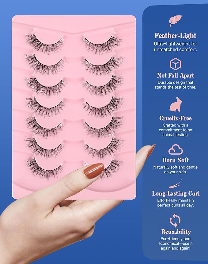 Natural Lashes Wispy Everyday Natural Look Flared Eyelashes Fairy False Cateye Lash Soft False Eyelashes Fluffy 7 Pairs D77-FemmiqueWomen