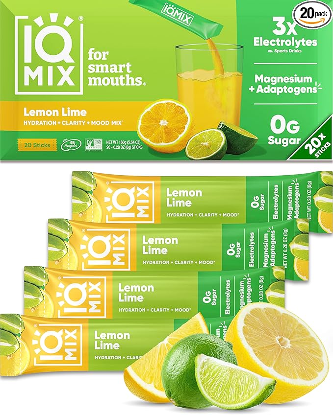 IQMIX Hydration Electrolyte Powder – 4-in-1 Formula for Hydration, Mental Clarity, Mood and Recovery – Sugar-Free Drink Mix, Keto, Magnesium L-Threonate, Lion’s Mane – 20 Count Lemon Lime-FemmiqueWomen