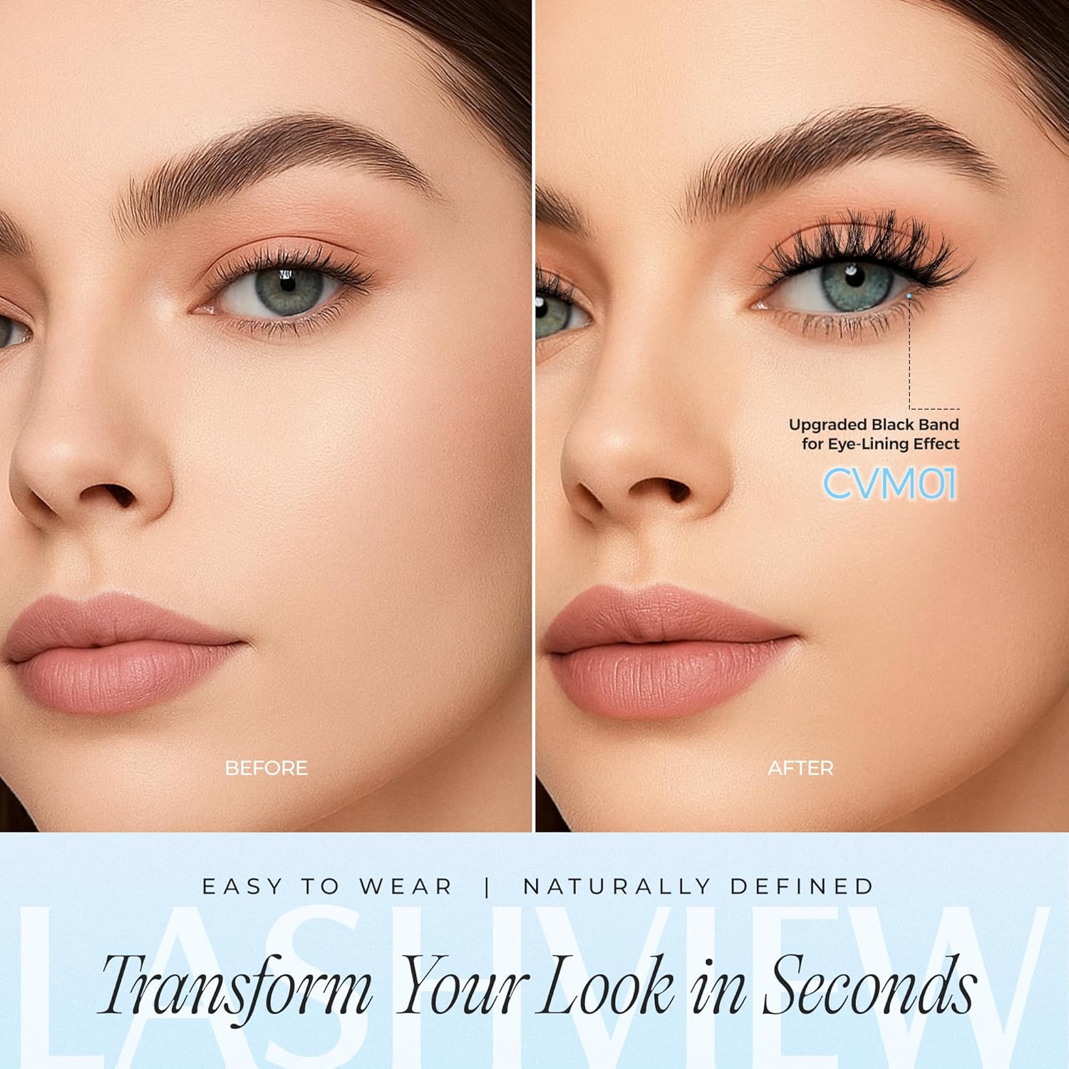 LASHVIEW Self Adhesive Eyelashes 5 Pairs Cat Eye Wispy Self-adhesive False Lashes Reusable Natural Look Press On Lashes No Glue Need Eyelashes with Replacement Adhesive Strips (CV01)-FemmiqueWomen