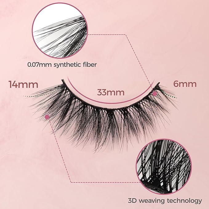 Fluffy Wispy Eyelashes 7 Pairs Natural Look Faux Mink Strip lashes, Lightweight D Curl Cat Eye Fake Lashes for Daily Wear, Reusable Eye Makeup Set-FemmiqueWomen