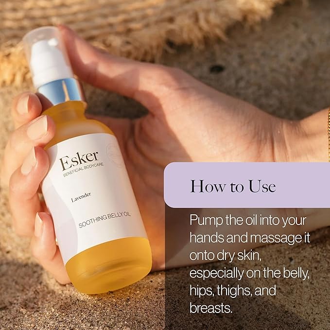 ESKER Natural Soothing Belly Oil | (4.0oz) | Plant-Based Formulated for Pre and Postpartum Skin | Designed to Fade Existing Stretch Marks and Prevent the Formation of New Ones | Cruelty Free-FemmiqueWomen