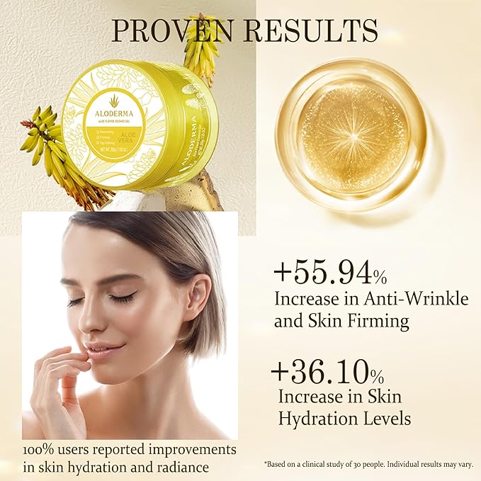 Aloderma Age-Defying Aloe Flower Essence Gel with 24K Gold Leaf, Made within 12 Hours of Harvest - Luxurious Aloe Gel with Allantoin & Hyaluronic Acid for a Shimmering, Youthful Complexion, 7oz 3-Pack-FemmiqueWomen