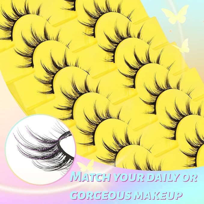 Losha Lashes Wispy Manga Lashes Natural False Eyelashes 9 Pairs Thin Eye Lashes Pack Soft Anime Fake Eyelashes (Manga)-FemmiqueWomen