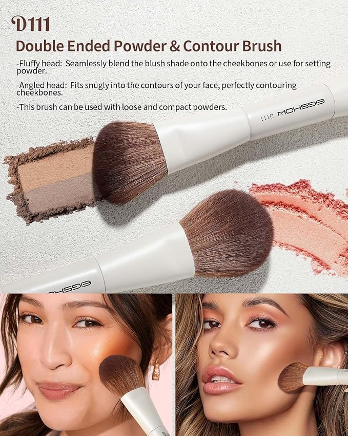 EIGSHOW Makeup Brush Set, 3Pcs Double Ended Face Makeup Brushes for Foundation Powder Contour Highlight Concealer Nose Shadow, Travel Gift Set (Beige)-FemmiqueWomen