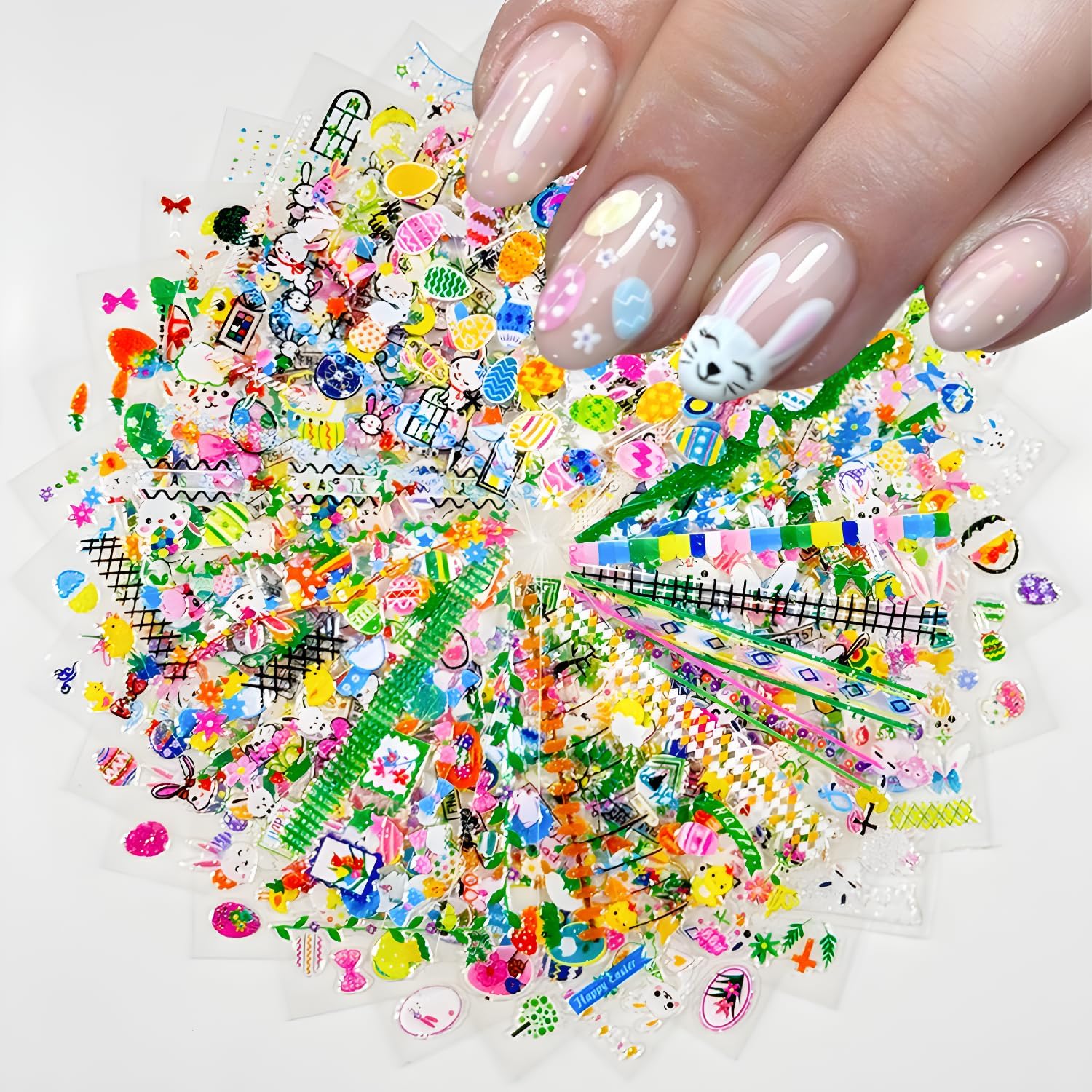 30 Sheets Easter Nail Stickers for Nail Art 3D Self Adhesive Bunny Nail Art Stickers Colorful Egg Nail Decals Easter Nail Supplies Decoration Accessories for Women Girls-FemmiqueWomen