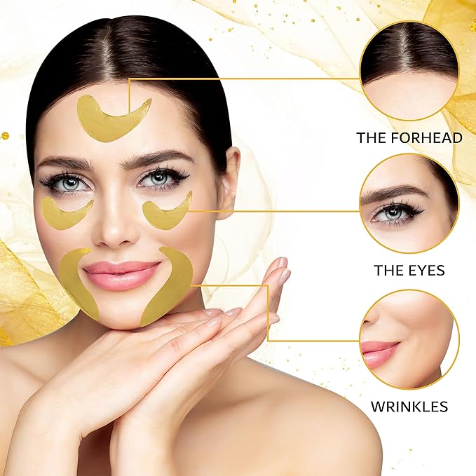 32 Pairs 24K Gold Under Eye Patches - Dark Circle & Puffy Eye Treatment - Anti-Aging Hydrogel for Wrinkle Reduction & Skin Rejuvenation - Reduces Wrinkles & Freshens Skin-FemmiqueWomen