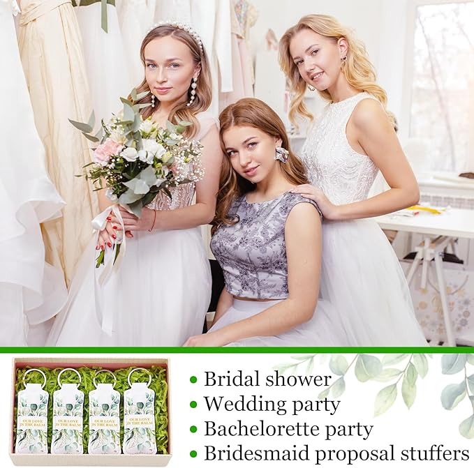 18 Sets Baby Shower Bridal Shower Favors for Guests Bulk Lip Balm and Lipstick Holder Keychains Set Baby Shower Bridal Shower Goodies Bags Thank You Gifts for Guests(Eucalyptus Wedding)-FemmiqueWomen