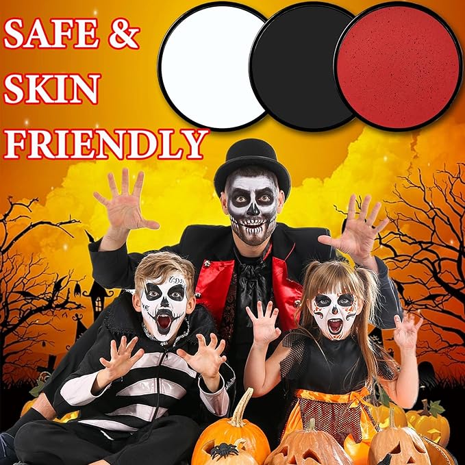 3 Pcs Halloween Face Paint Special Effects Makeup Kit,Water-based Black White Red Face Body Paint,Clown Cosplay SFX Joker Zombie White Makeup Professional Face Painting Kit for Adult-FemmiqueWomen