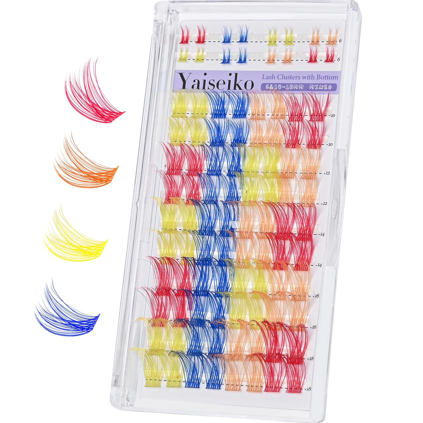 Colored Lash Clusters with Bottom Lashes D Curl 10-18mm Mixed 4 Colors Rainbow DIY Eyelash Extension Colorful Cluster Lashes Pack for Festival Christmas New Year and Cosplay by Yaiseiko-FemmiqueWomen