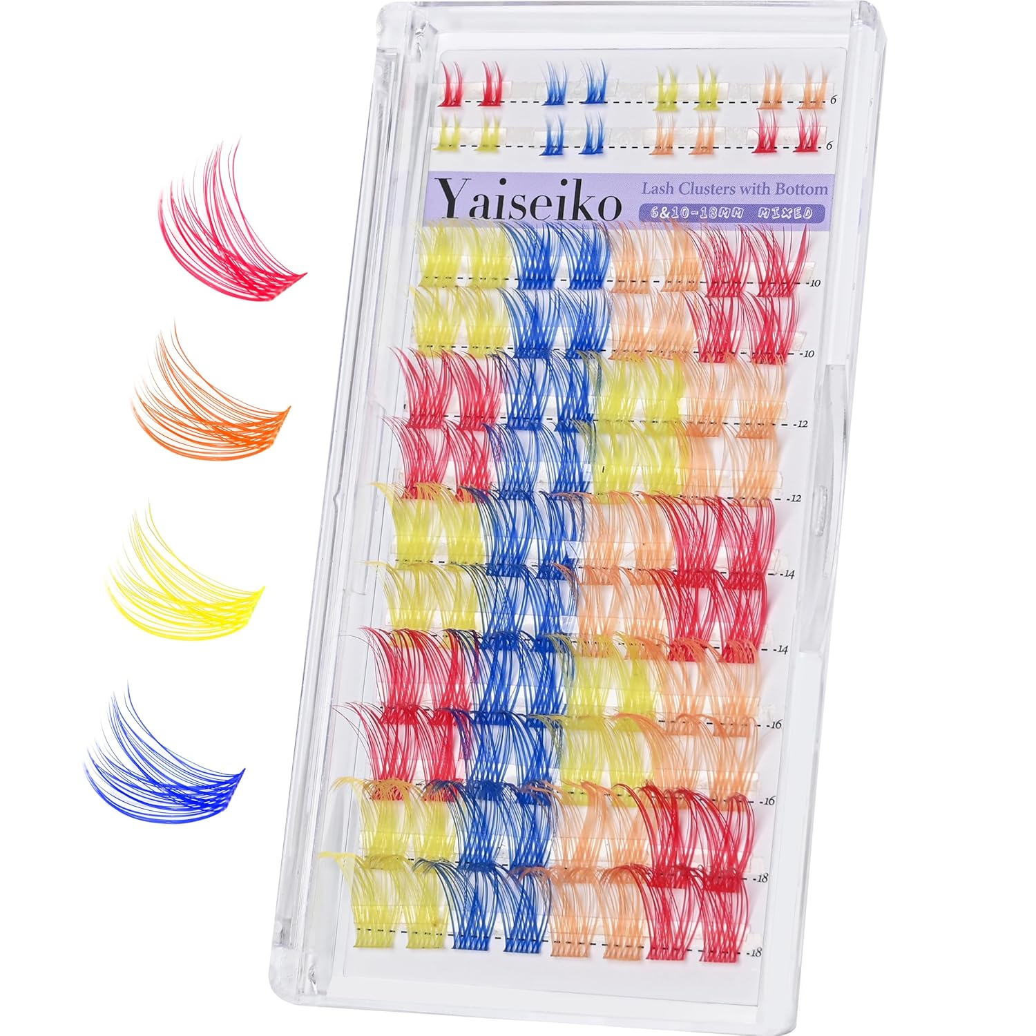Colored Lash Clusters with Bottom Lashes D Curl 10-18mm Mixed 4 Colors Rainbow DIY Eyelash Extension Colorful Cluster Lashes Pack for Festival Christmas New Year and Cosplay by Yaiseiko-FemmiqueWomen
