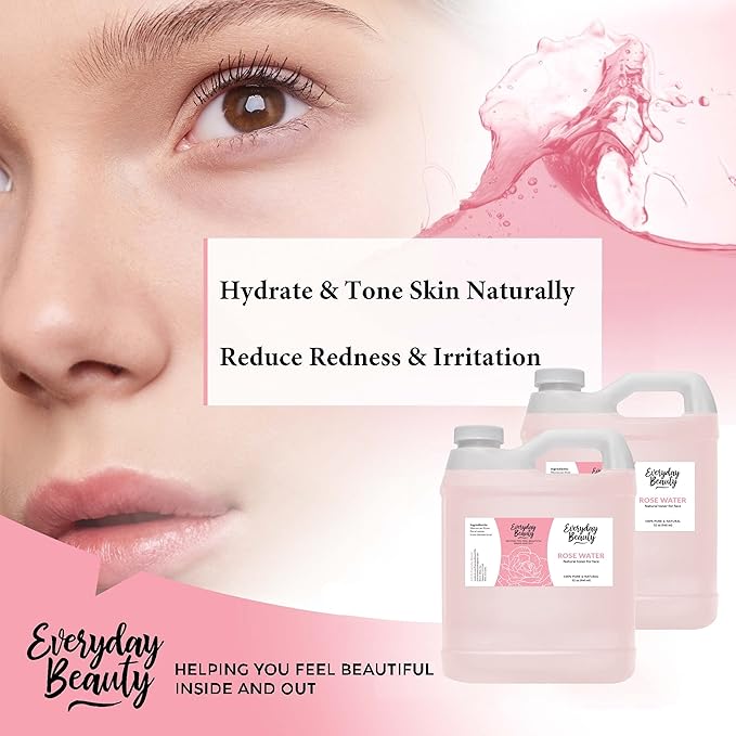 Rose Water Facial Toner Bulk - 64oz Alcohol-Free Vegan All Natural Refreshing Spray Mist for Face and Hair - Uplifts, Calming & Soothing for All Skin Types-FemmiqueWomen