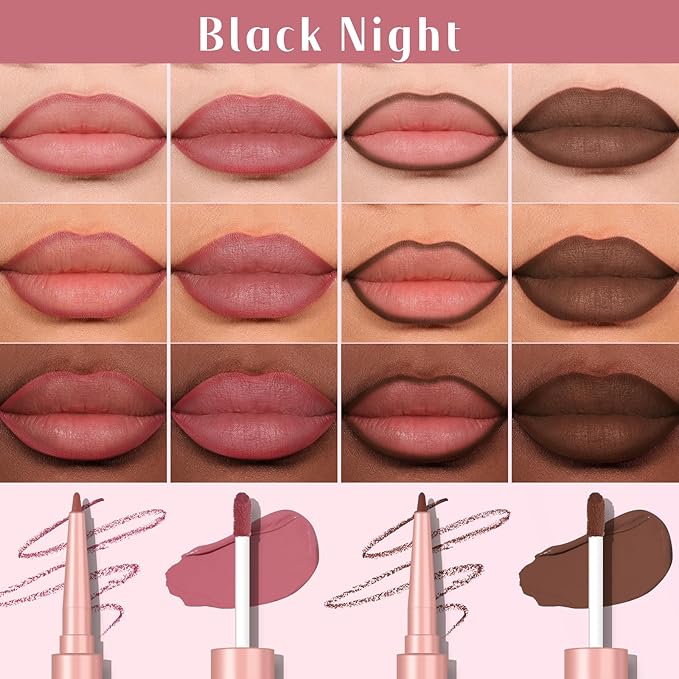 2 PCS Lip Liner and Lip Stain Combo Set, High Pigmented Long Lasting Velvet Lip Tint, Well-Defined Lipliner, Weightless Waterproof Not Animal Tested, Matte Finish Makeup-FemmiqueWomen