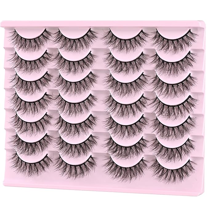 FARRED Natural Lashes Short Eyelashes Wispy False Mink Lash Pack 14 Pair Natural Look Fluffy Doll Eyelash Small Fake Strip Lashes Full Pestañas Sets for MUA and Beginners Daily Makeup (F3 | 8-16mm)-FemmiqueWomen