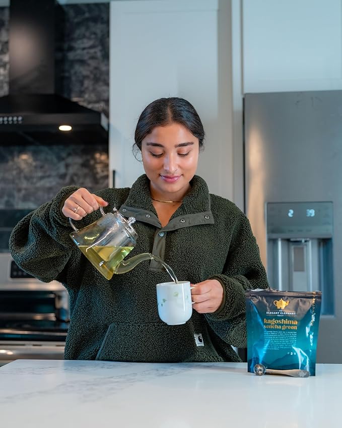 Japanese Sencha Green Tea, Organic Loose Leaf Sencha Tea – Antioxidant & Detox Support – Refreshing Hot or Iced Green Tea – 4 oz Resealable Bag (Makes 50 Cups) – The Elegant Elephant-FemmiqueWomen