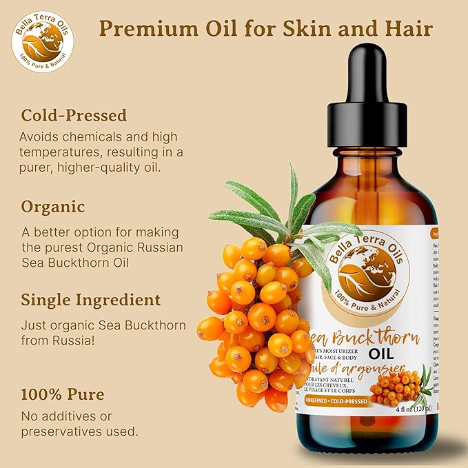 Bella Terra Oils - Seabuckthorn Berry Oil 4oz - Experience Nature's Luxurious Touch, Brimming with Vitamin E & Carotenoids, Transcend Ordinary Skincare-FemmiqueWomen