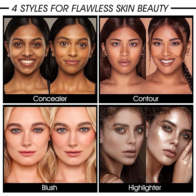 12 Colors Cream [Contour+Concealer] Makeup Palette for Cheeks - Multi-functional Makeup Palette with Brush, Natural Matte Long Wearing, Waterproof Blendable Face Makeup Palette (#03)-FemmiqueWomen