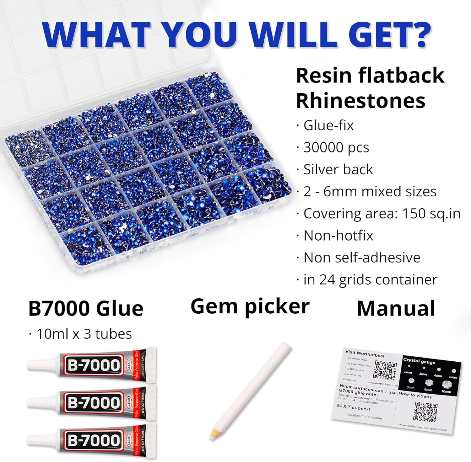 30000Pcs Resin Rhinestones for Crafting Bedazzling, Blue Flatback Gems Crystal for Crafts Clothing Clothes Shoes Fabric Tumblers Cups, Bling Dark Royal Navy Blue Flat Back Jewels with b7000 Glue-FemmiqueWomen